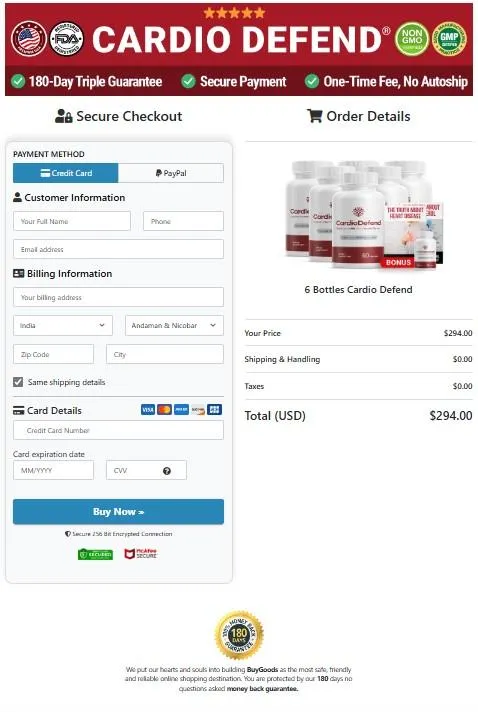 Cardio Defend Order Page